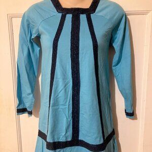 HANNA ANDERSSON Girls' Classic Blue Crochet-Trim LSl Dress ~ Sz 140cm/10